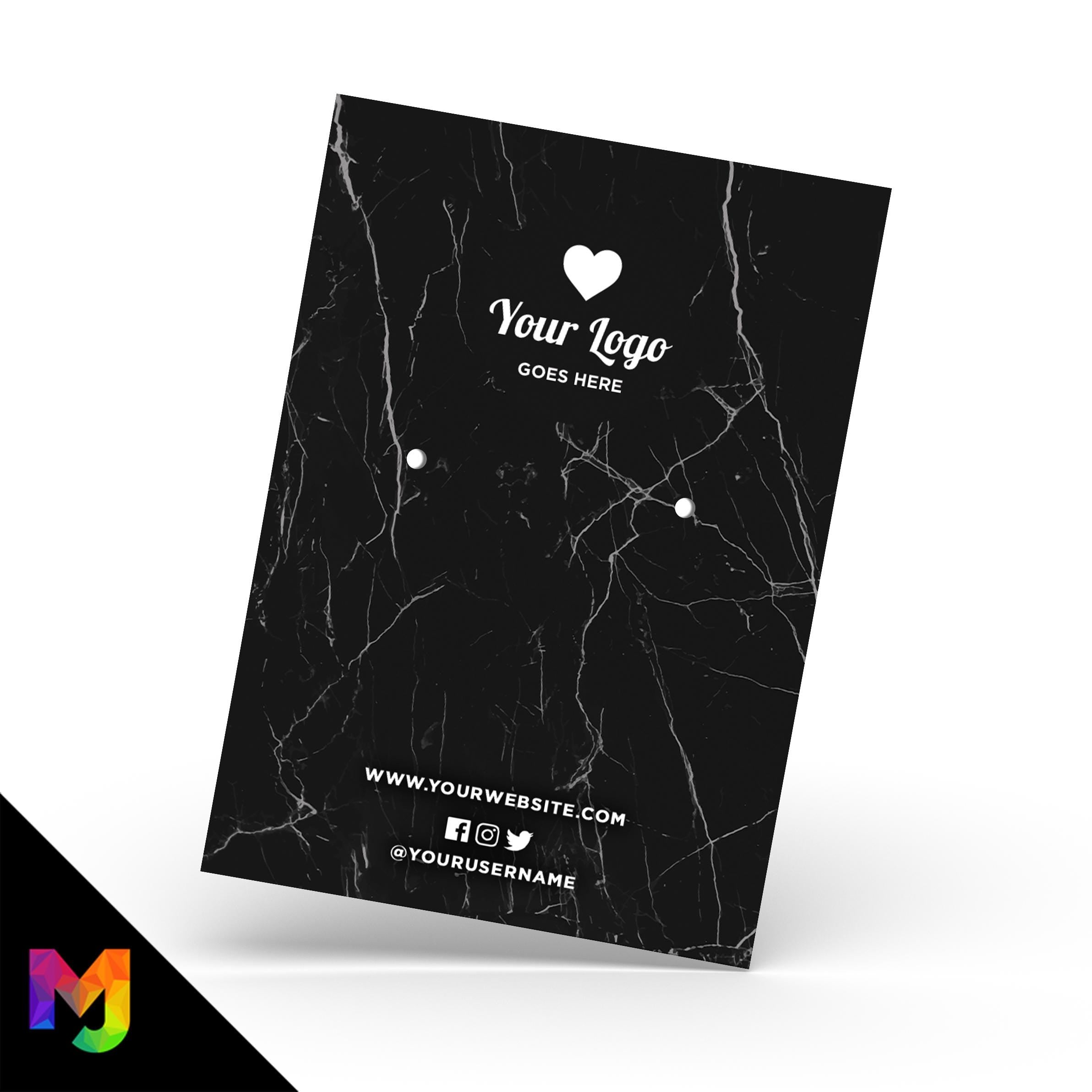 Custom jewellery backing card printing | A6 size | Black marble white modern style design