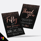 Personalised 50th birthday party Invitations Invites | Black marble rose gold glitter modern design