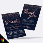 Personalised 70th birthday party Invitations Invites | Navy rose gold glitter style modern design