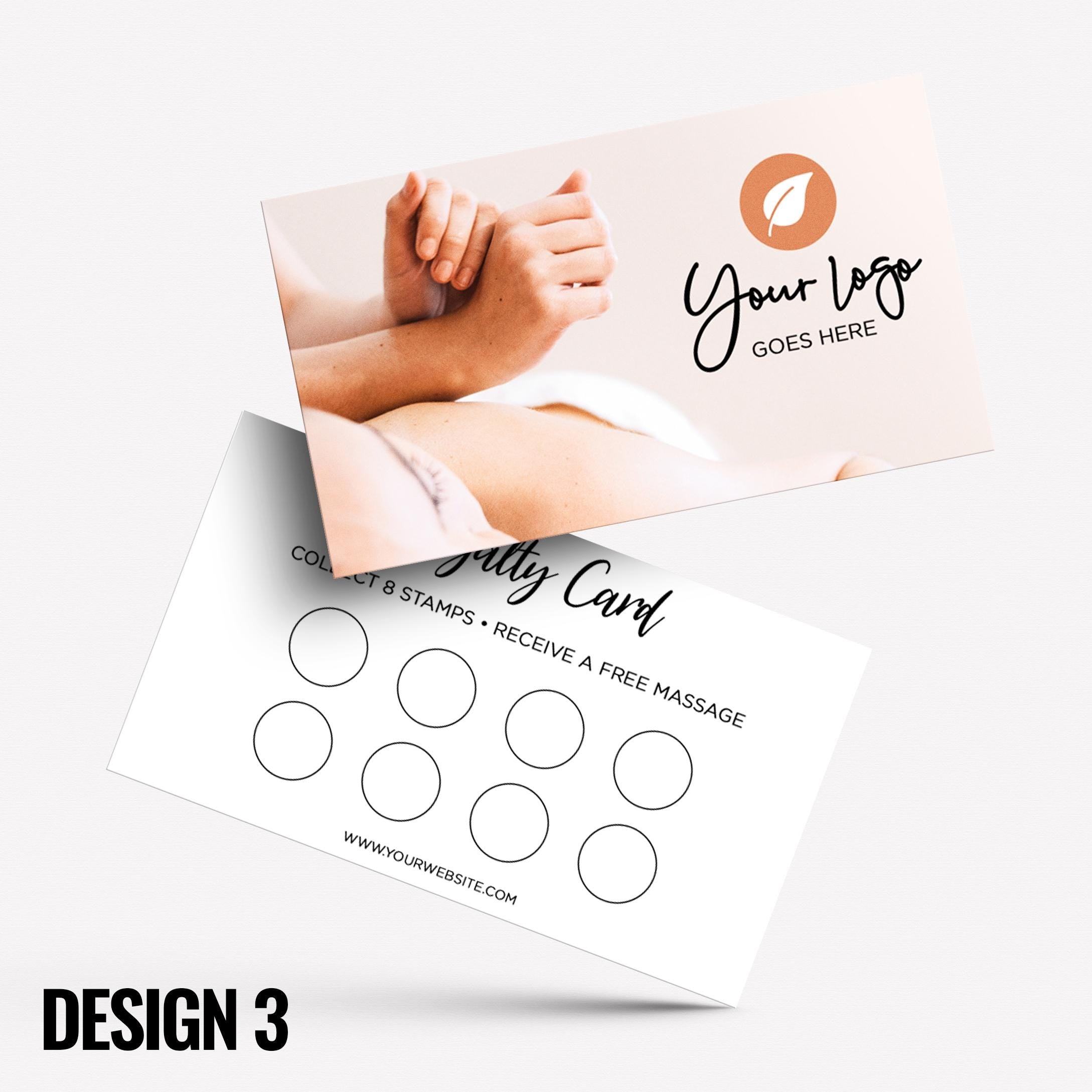 Custom printed loyalty reward cards | Massage therapy masseur sports beauty businesses meditation