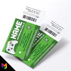 Personalised gaming party ticket style birthday Invitations Invites | Perforated | Green gamer game battle