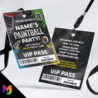 Personalised paint ball paint-balling party style VIP pass & lanyard Invitations Invites | Battle pass