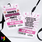 Personalised pink sleepover slumber party style VIP pass & lanyard Invitations Invites