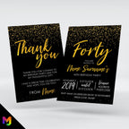 Personalised 40th birthday party Invitations Invites | Gold black glitter modern design
