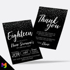 Personalised 18th birthday party Invitations Invites | Black white silver glitter modern design