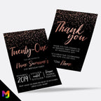 Personalised 21st birthday party Invitations Invites | Rose gold black glitter modern design
