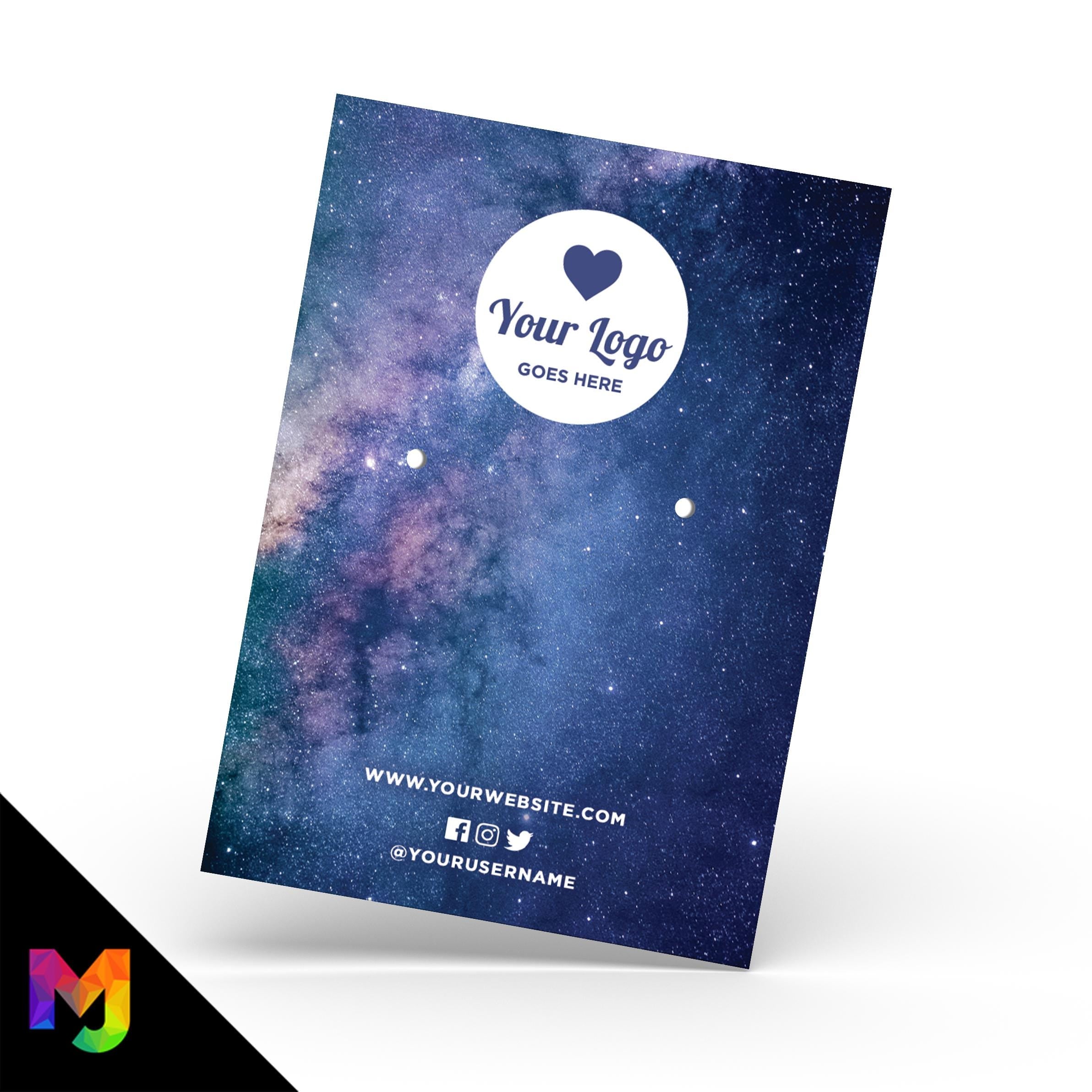 Custom jewellery backing card printing | A6 size | Blue space sky galaxy style design