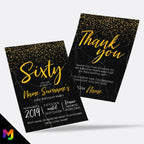 Personalised 60th birthday party Invitations Invites | Black marble gold glitter modern design