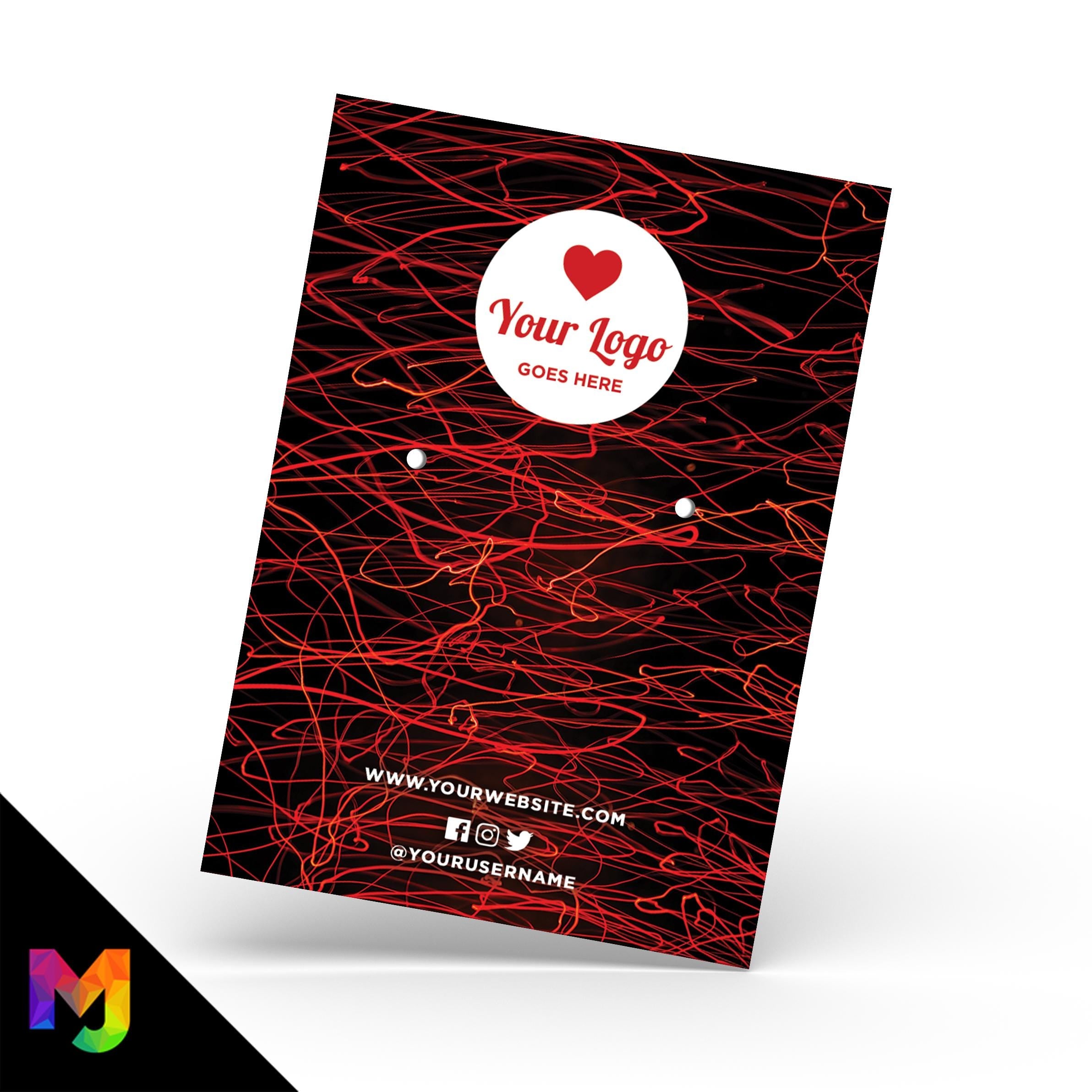 Custom jewellery backing card printing | A6 size | Red black messy lines abstract style design