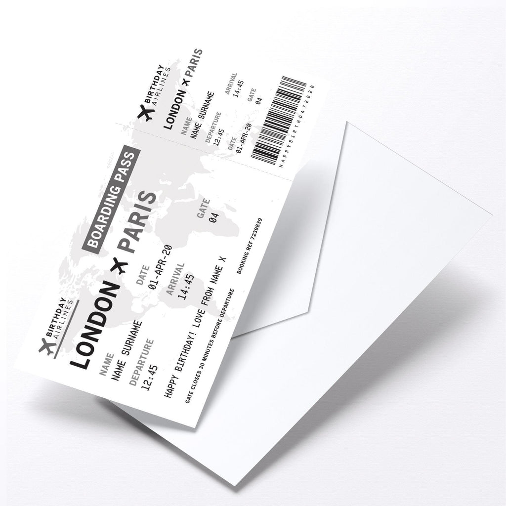 Personalised mock plane ticket Birthday / Christmas gift | Holiday trip | Perforated stub!
