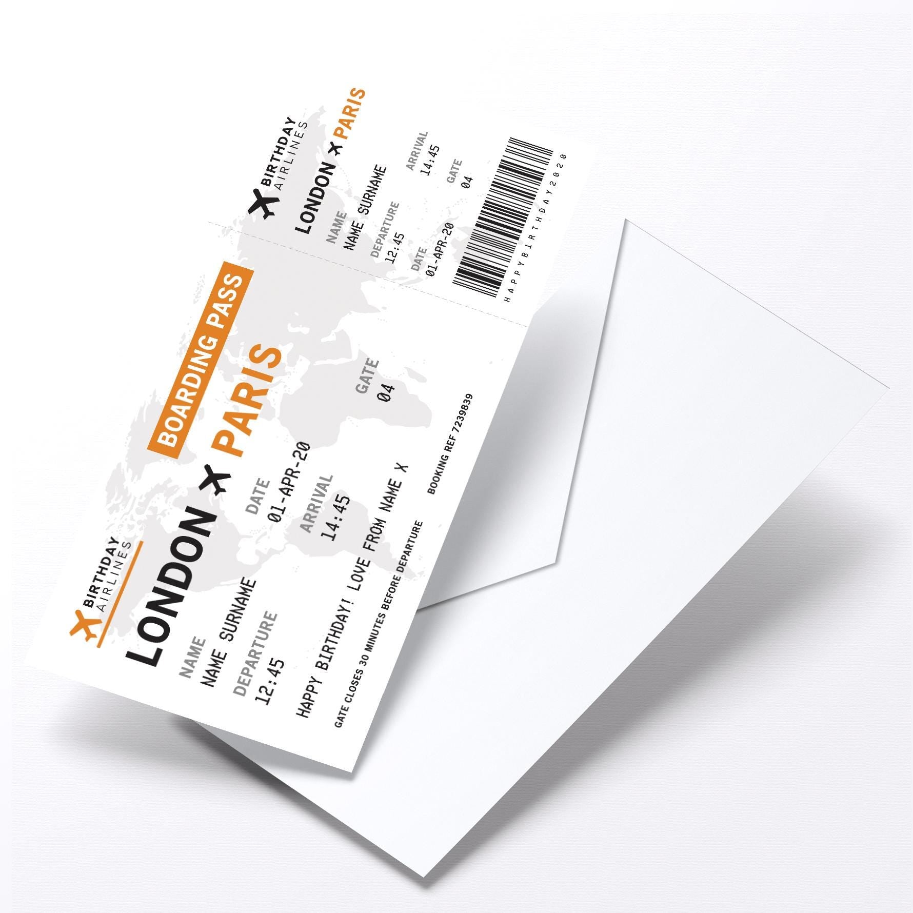 Personalised mock plane ticket Birthday / Christmas gift | Holiday trip | Perforated stub!