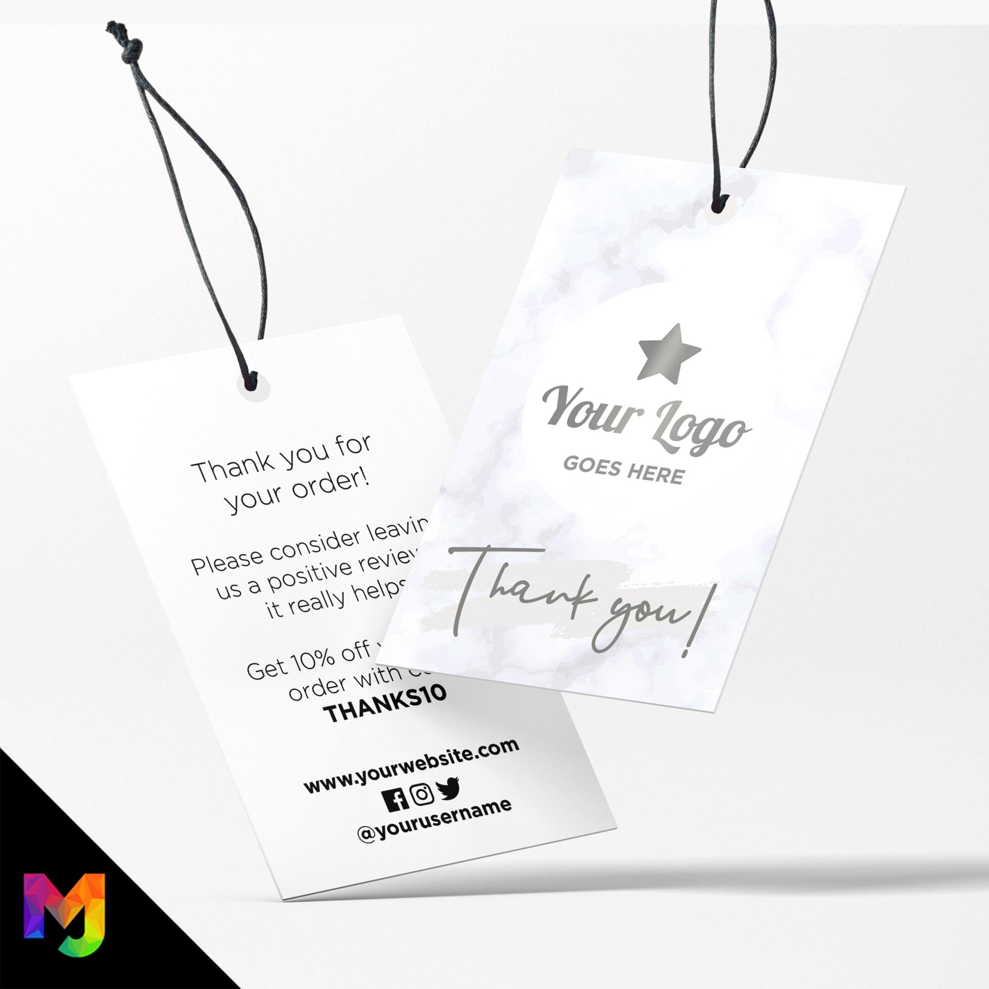 Custom printed thank you swing tags cards | Marble silver modern style design