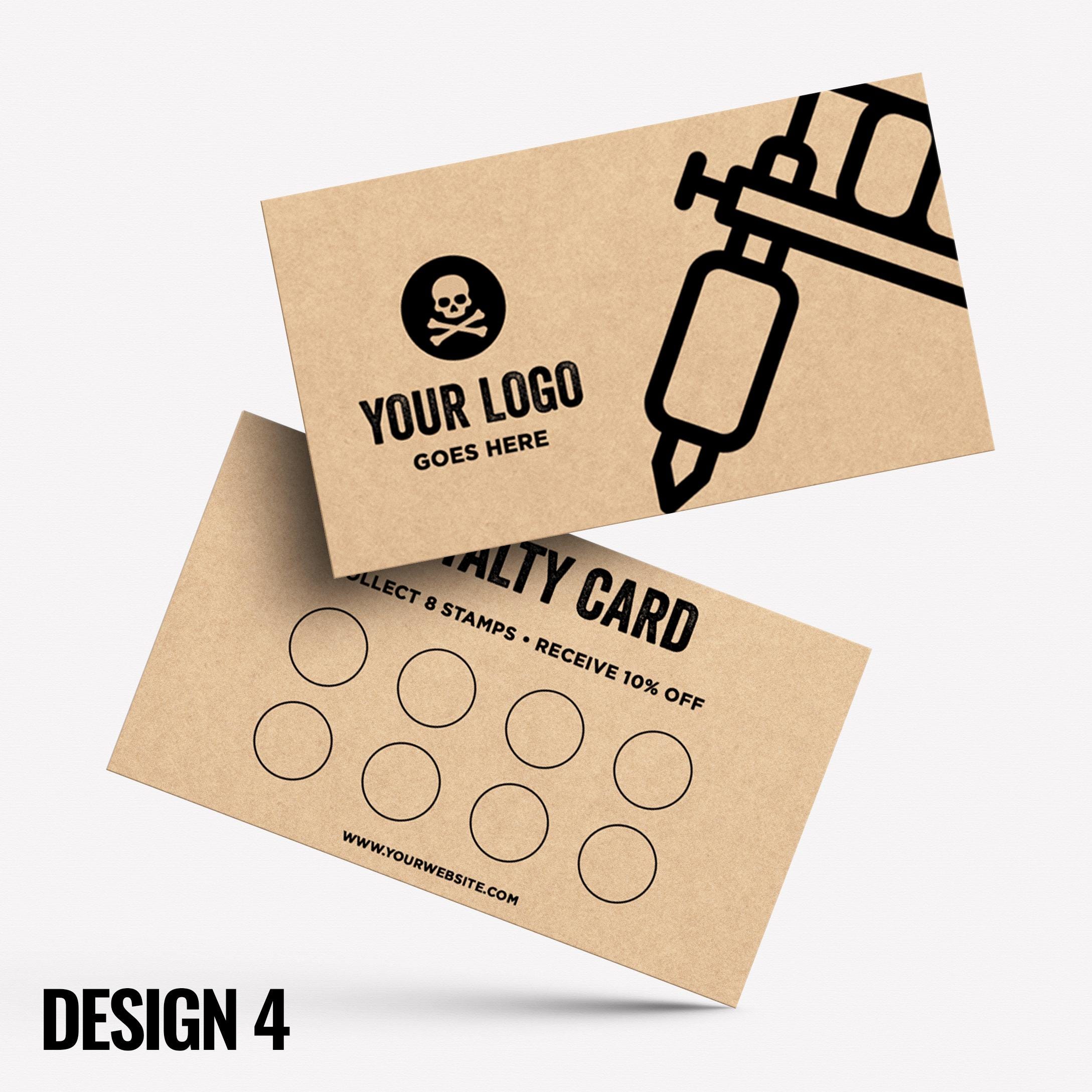 Custom printed kraft loyalty reward cards | Tattoo studio artist piercing piercer body art jewellery tats ink inked businesses parlour salon