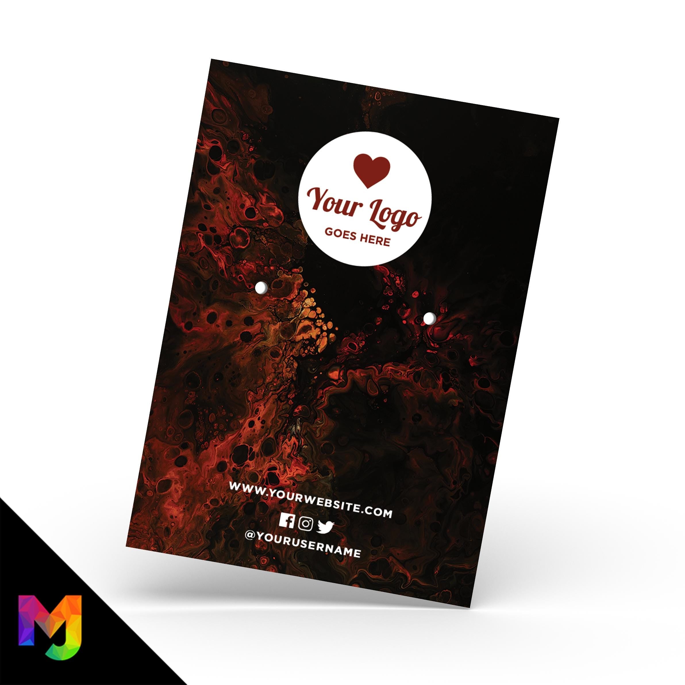 Custom jewellery backing card printing | A6 size | Red black smoke abstract style design