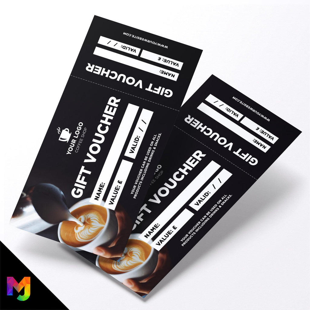 Custom printed gift vouchers | Perforated stubs | Cafe coffee shop drink shop restaurant barista business 01