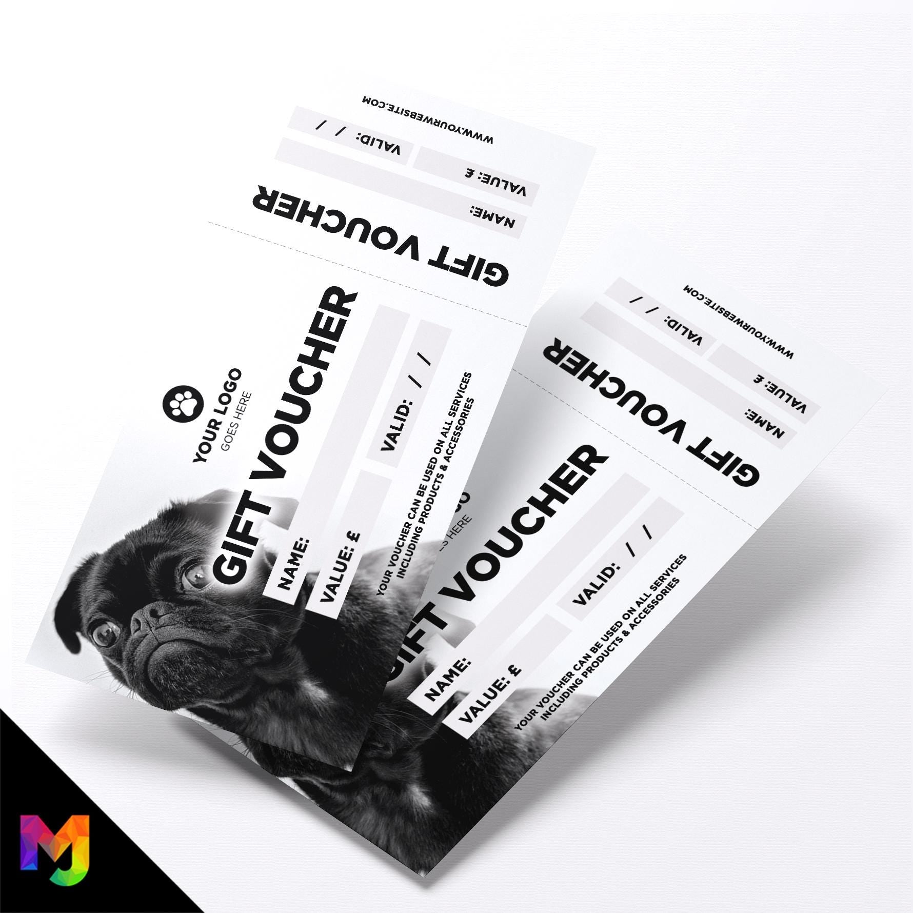Custom printed gift vouchers | Perforated stubs | Dog Pets Shop Pet Walking Grooming Supplies Puppy Animals Business 3