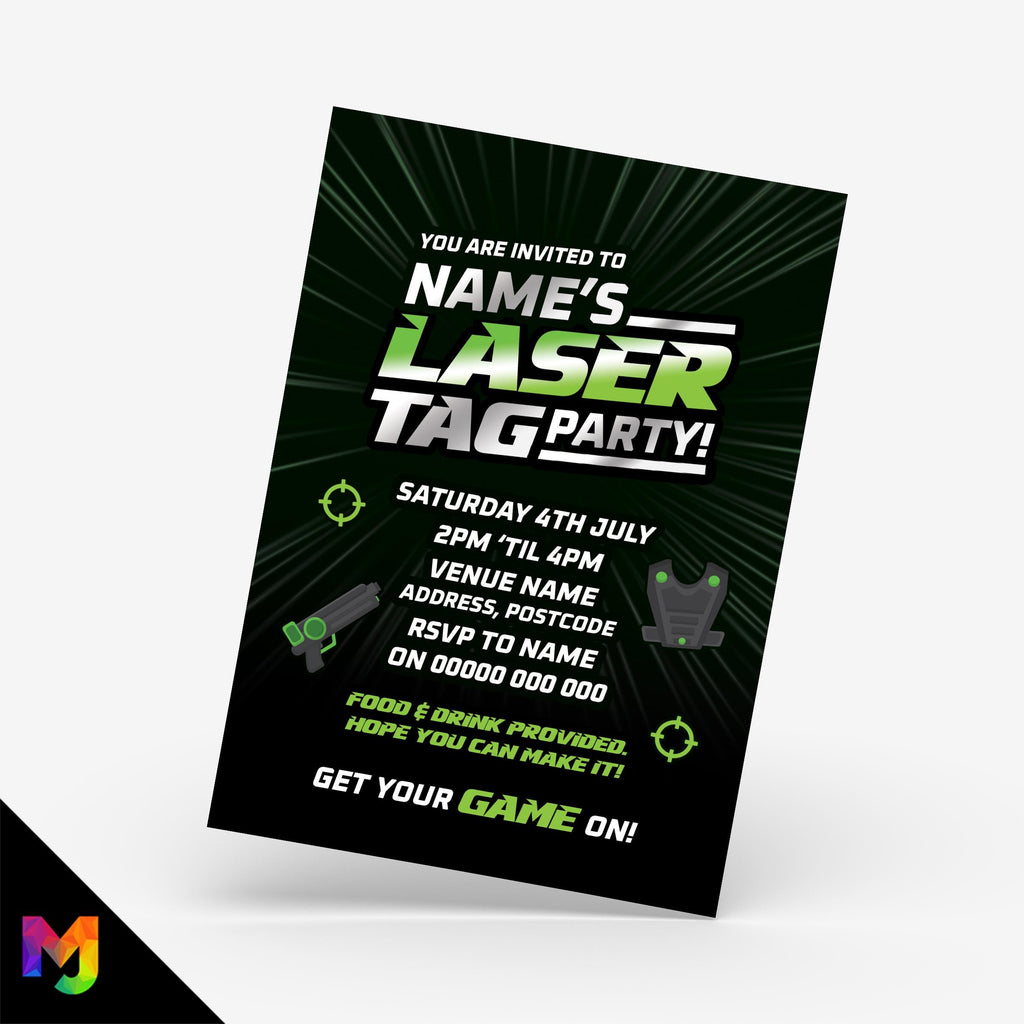 Personalised laser tag party style Invitations Invites | Lasertag birthday Battle Lazer Boys Girls