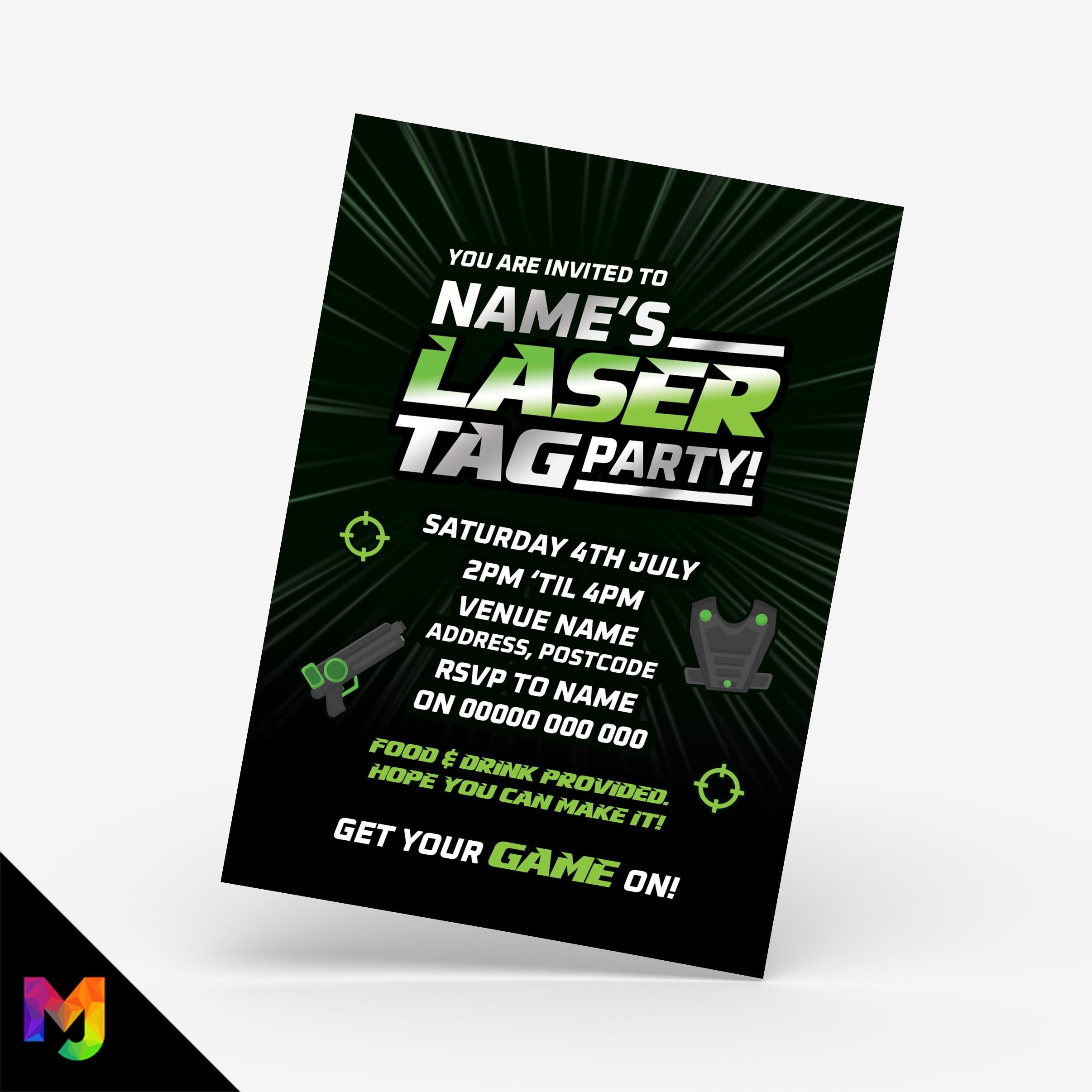 Personalised laser tag party style Invitations Invites | Lasertag birthday Battle Lazer Boys Girls