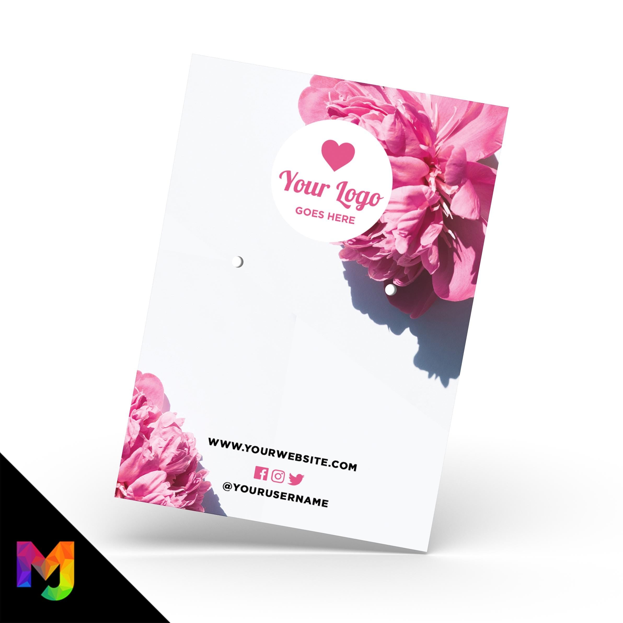 Custom jewellery backing card printing | A6 size | Pink roses floral flowers feminine design