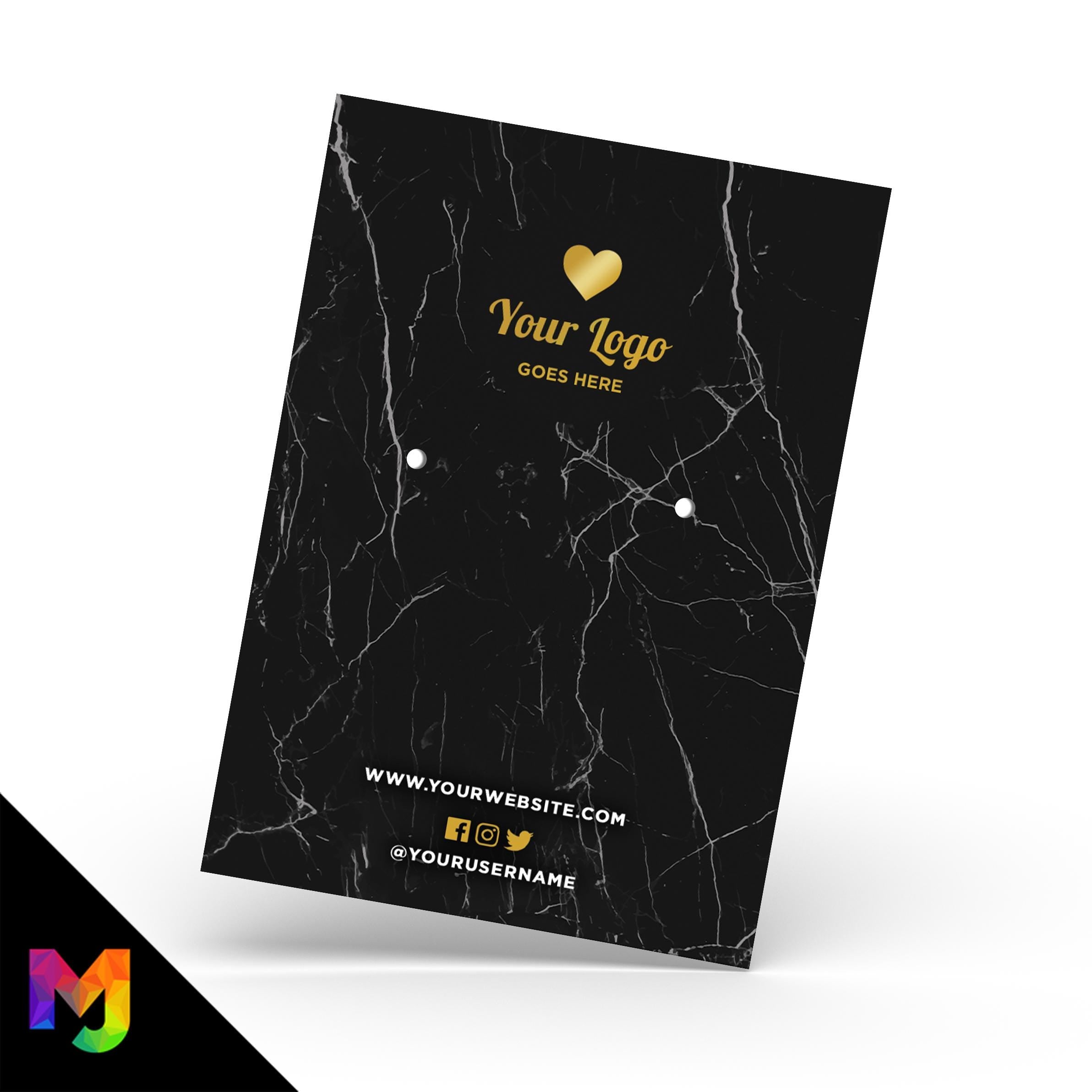 Custom jewellery backing card printing | A6 size | Black marble gold modern style design