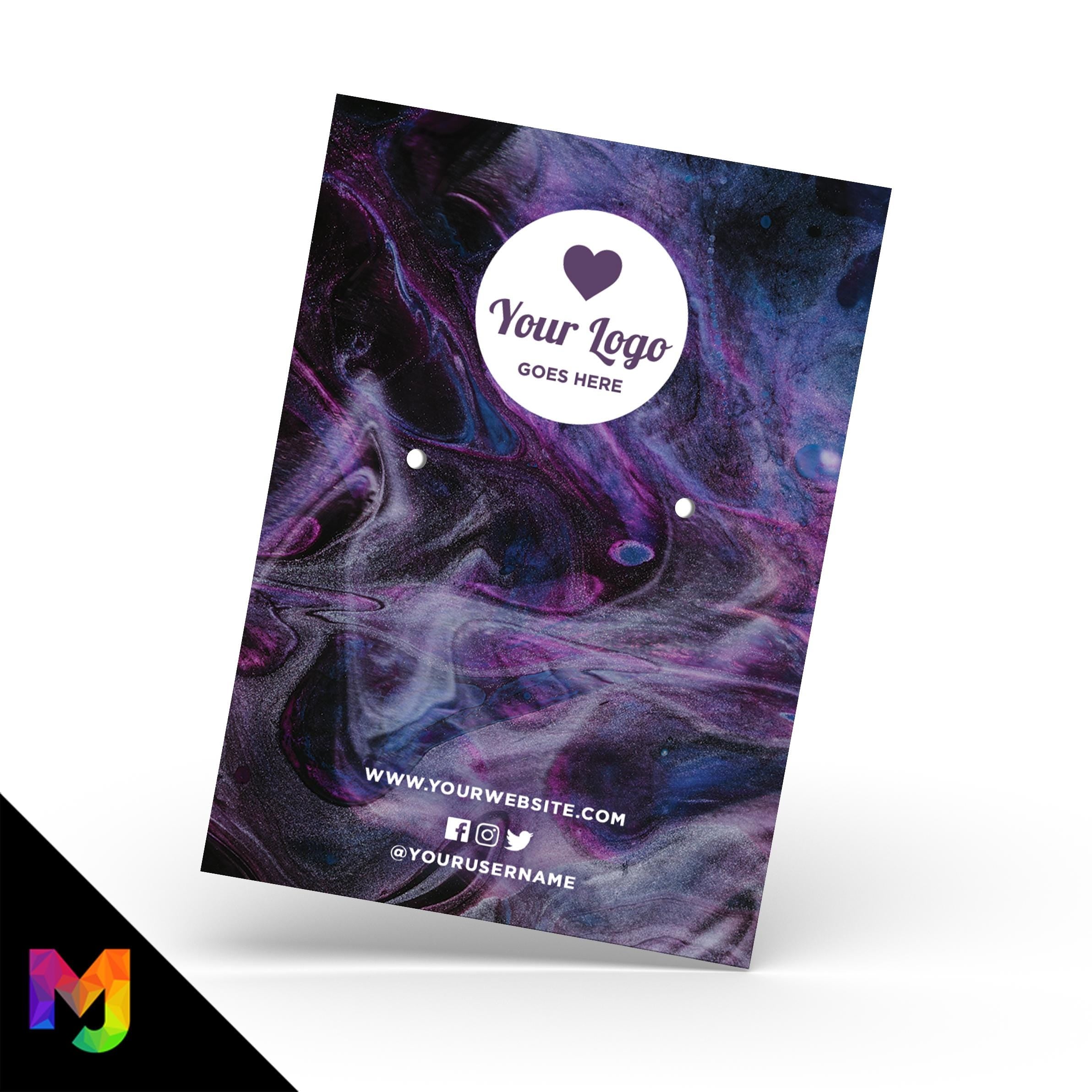 Custom jewellery backing card printing | A6 size | Purple space sky galaxy style design