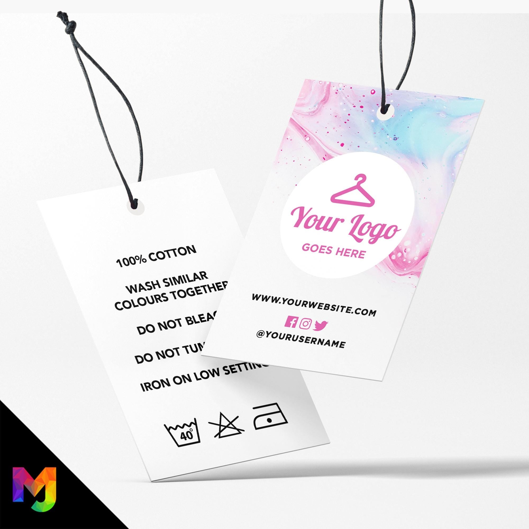 Custom printed clothing swing tags cards | Pink blue wax abstract style design 2