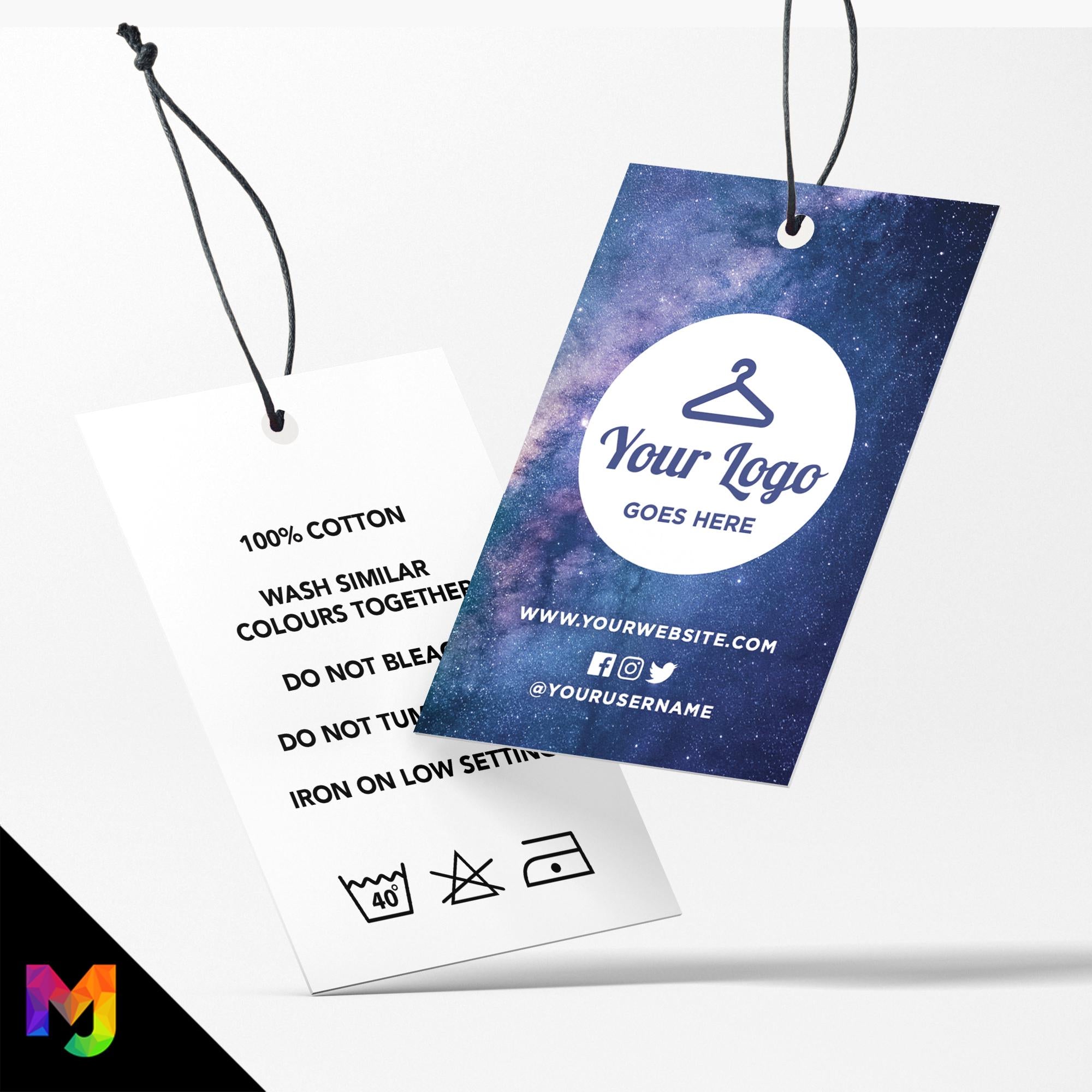Custom printed clothing swing tags cards | Blue space sky galaxy style design
