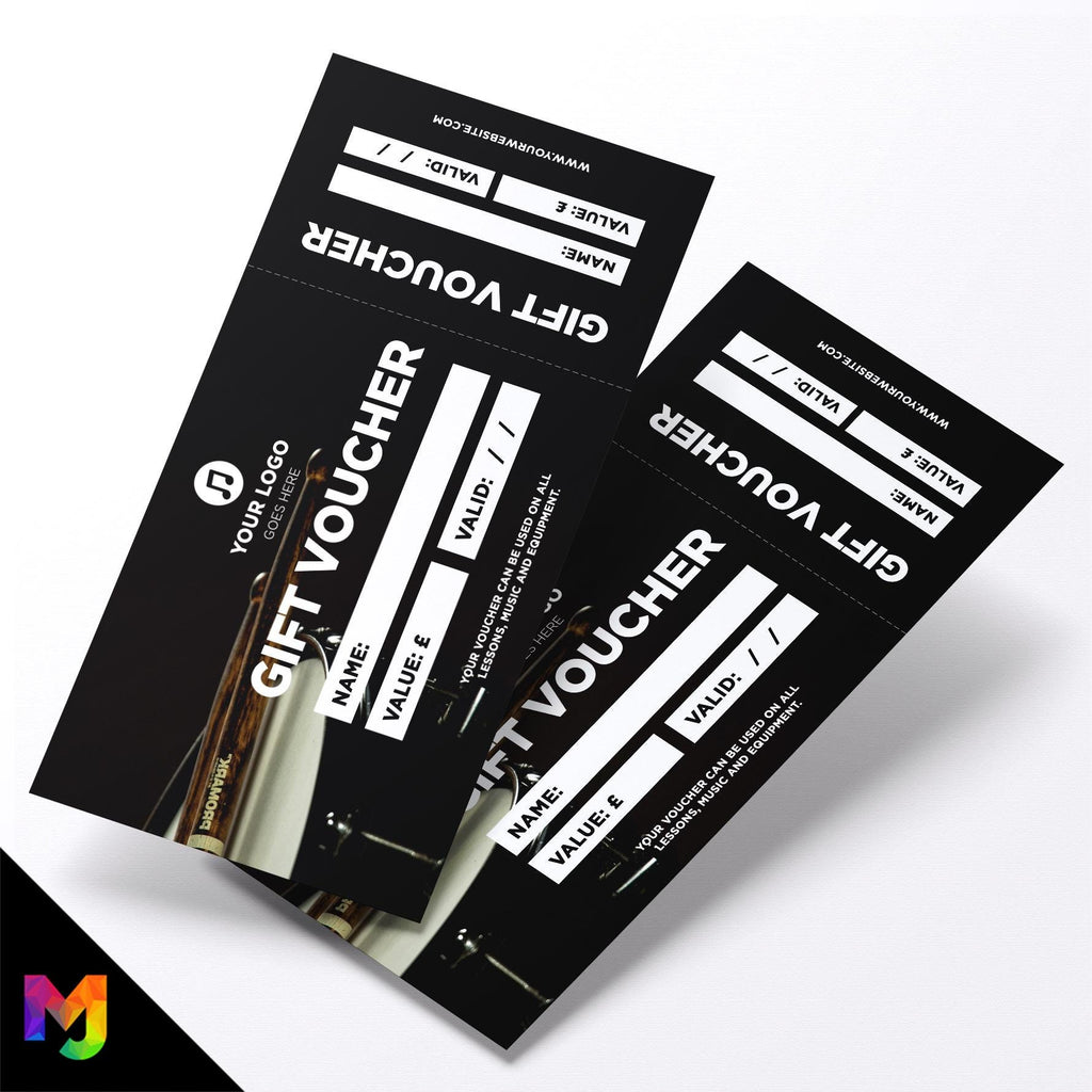 Custom printed gift vouchers | Perforated stubs | Drum Lesson Music Business Shop Gig Show Band Instruments 1