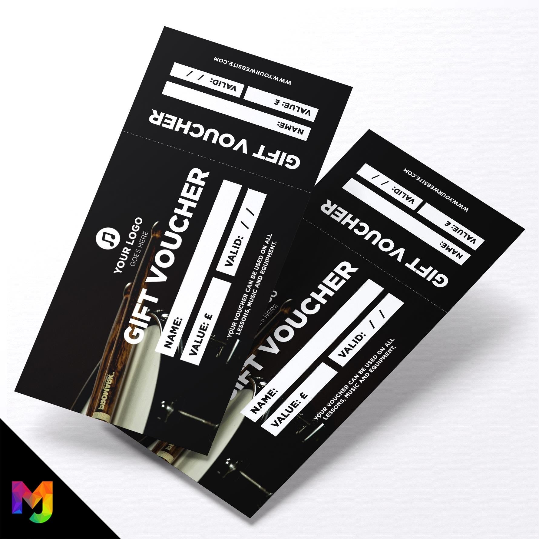 Custom printed gift vouchers | Perforated stubs | Drum Lesson Music Business Shop Gig Show Band Instruments 1