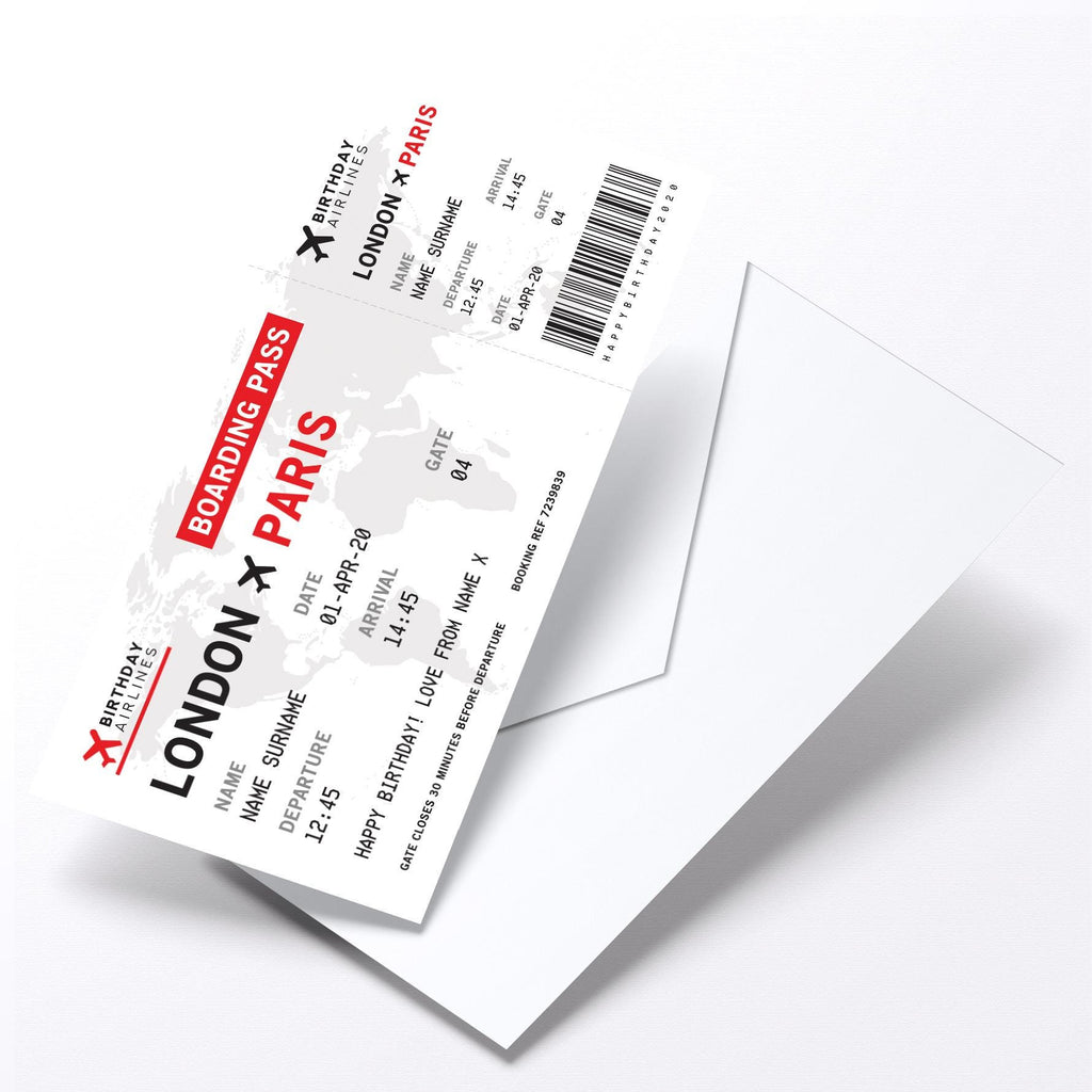 Personalised mock plane ticket Birthday / Christmas gift | Holiday trip | Perforated stub!