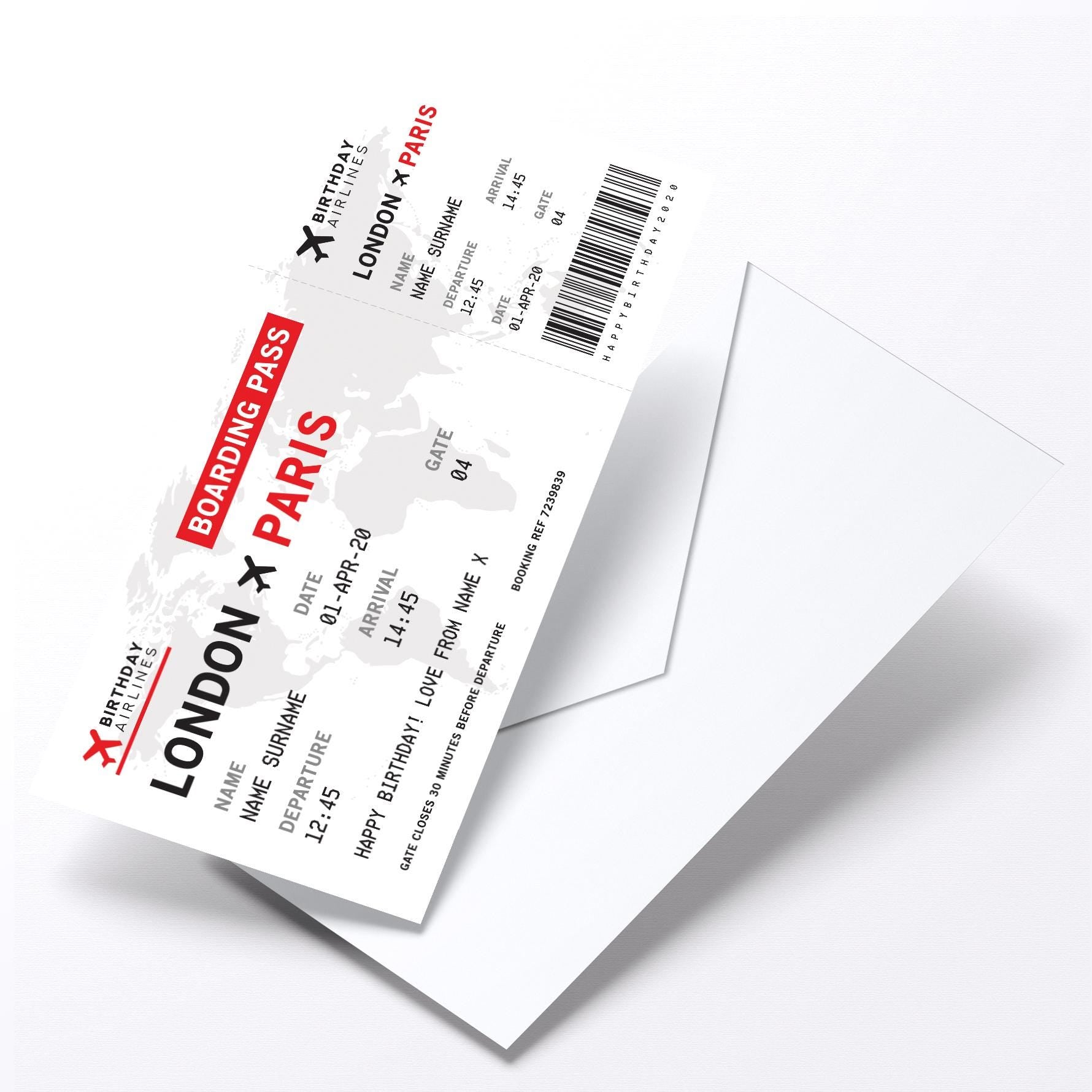 Personalised mock plane ticket Birthday / Christmas gift | Holiday trip | Perforated stub!