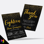 Personalised 18th birthday party Invitations Invites | Black marble gold glitter modern design