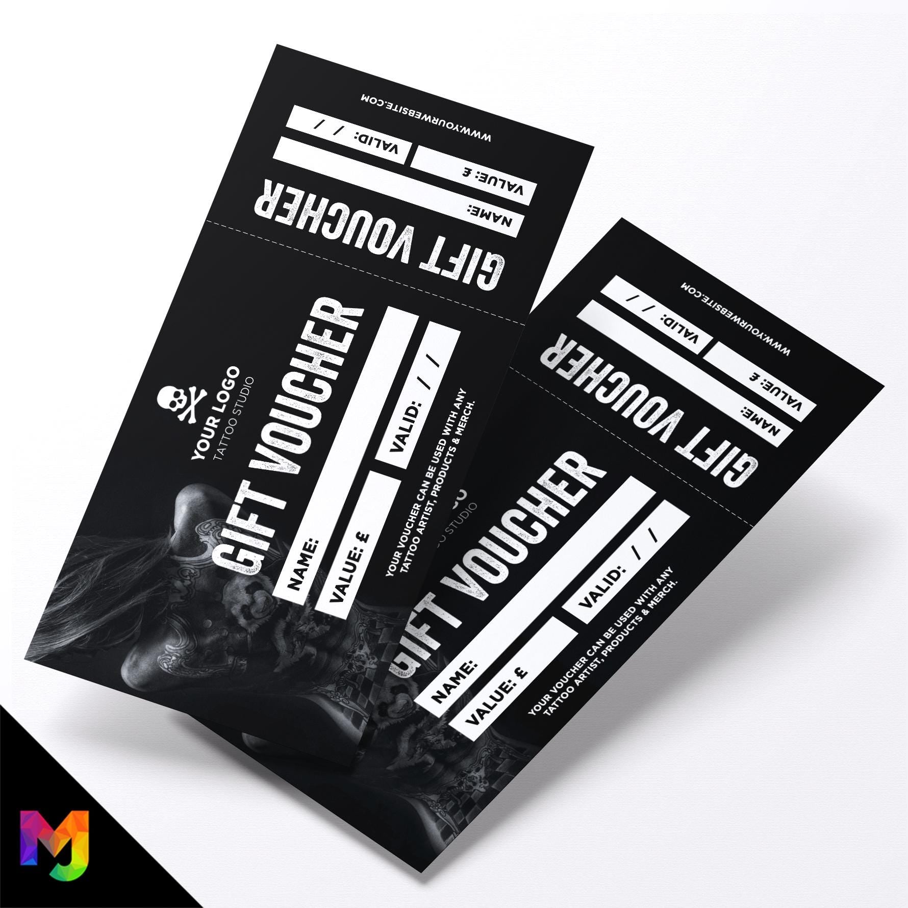 Custom printed gift vouchers | Perforated stubs | Tattoo shop tat artist studio piercing business 04