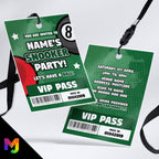 Personalised snooker pool / sports party style VIP pass & lanyards