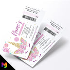 Personalised unicorn flowers party ticket style Invitations Invites | Perforated | Girly cute floral pretty girls kids fun friends