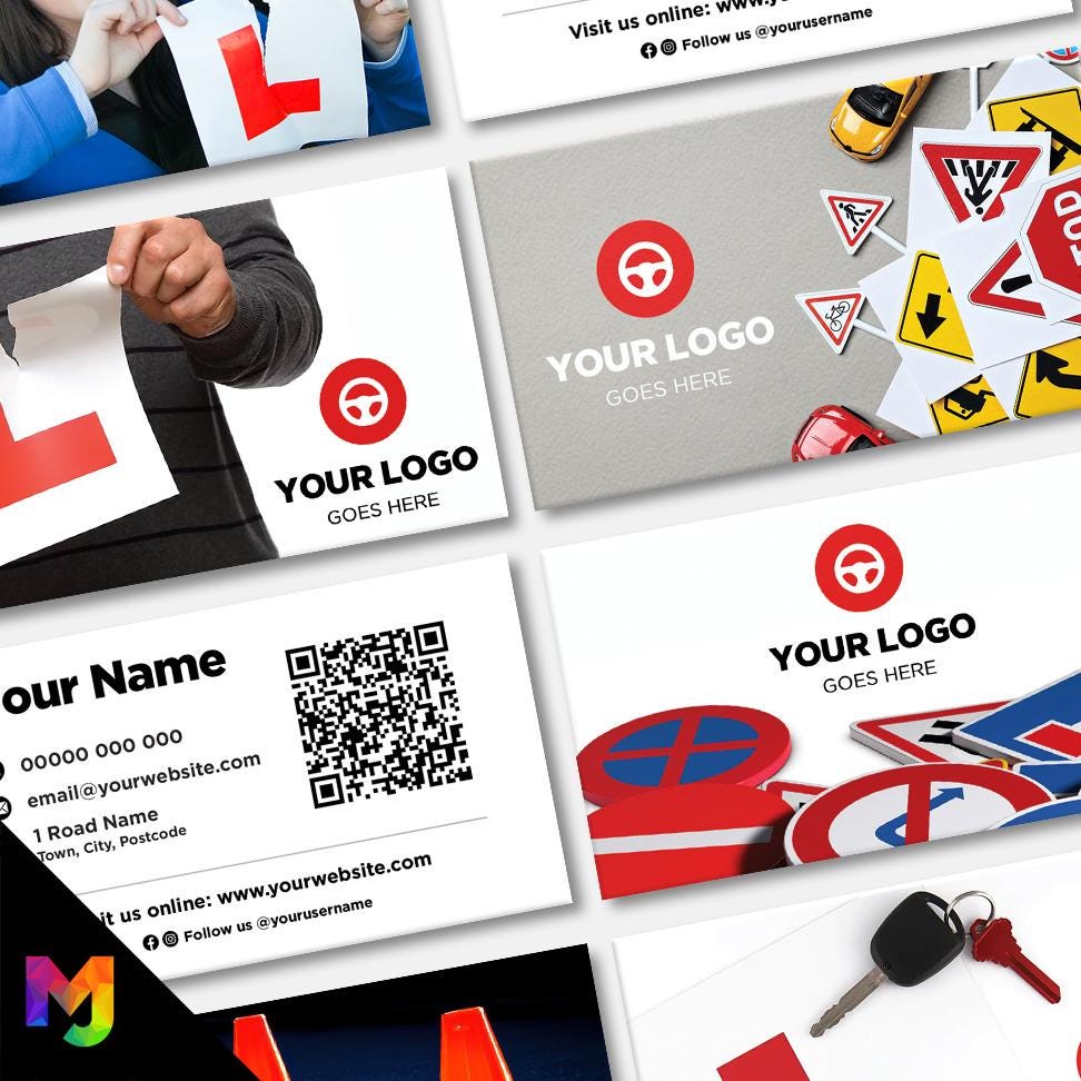 Custom Business Card Printing | Driving school instructor drive lesson learner learn car street roads businesses