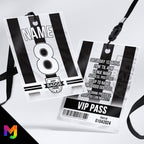 Personalised football shirt style VIP pass & lanyard Invitations Invites | Any Team | Black and white striped shirt team style