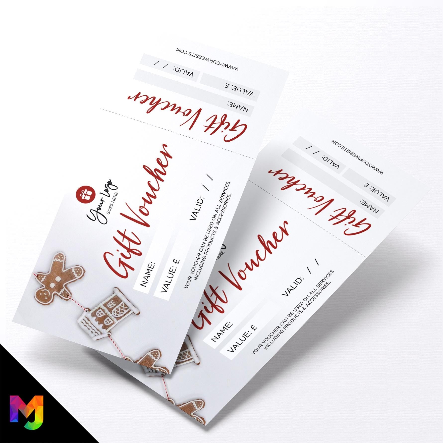 Custom printed gift vouchers | Perforated stubs | Christmas Style Business Festive Winter Snow Presents Gifts Cookies 3