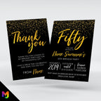 Personalised 50th birthday party Invitations Invites | Gold black glitter modern design