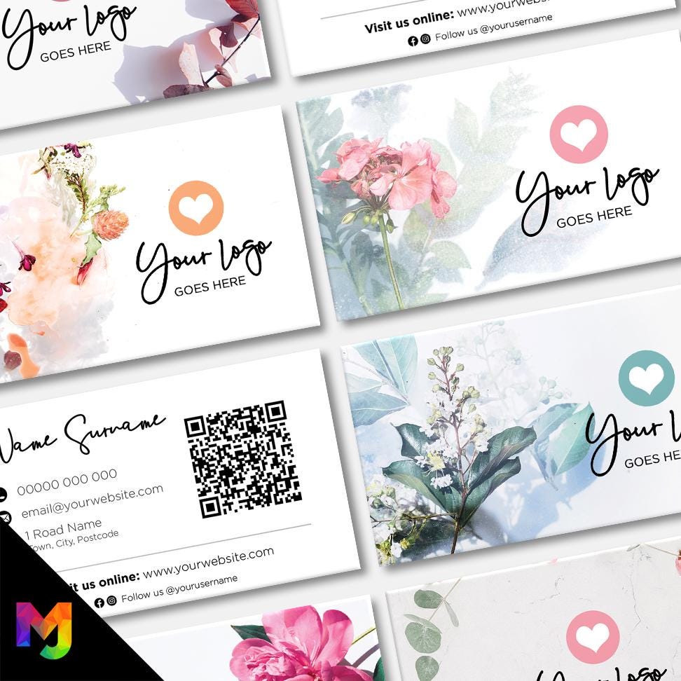 Custom Business Card Printing | Floral flowers feminine cute pink purple orange blue roses flower elegant generic businesses
