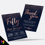 Personalised 50th birthday party Invitations Invites | Navy rose gold glitter style modern design