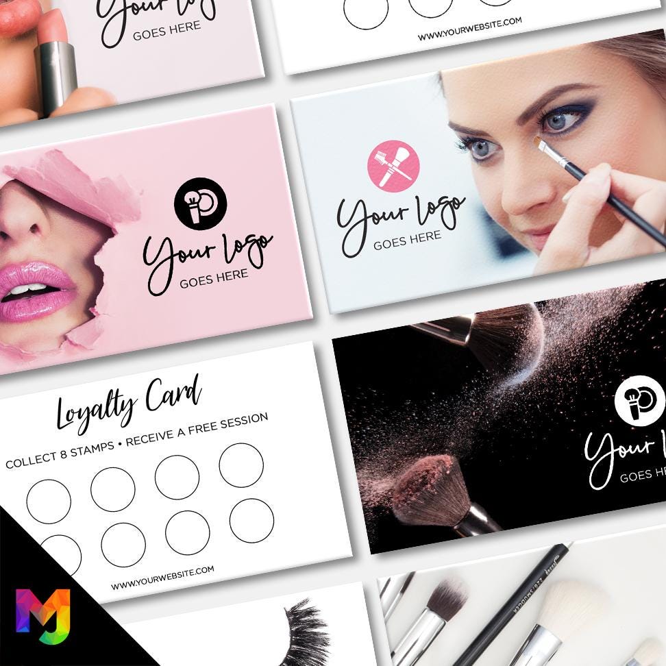 Custom printed loyalty reward cards | Make up artist MUA beautician stylist PMU girls makeup lash lips brushes businesses