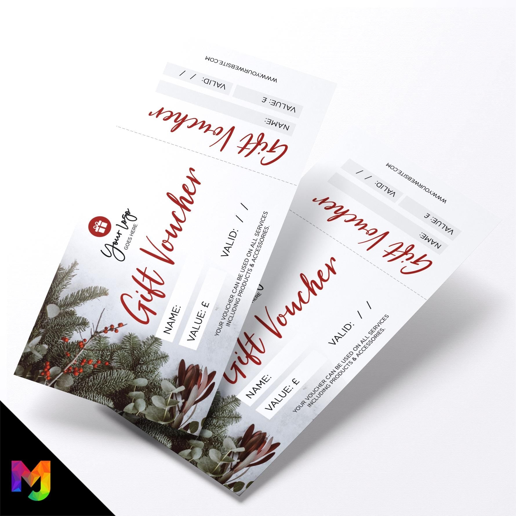 Custom printed gift vouchers | Perforated stubs | Christmas Style Business Festive Winter Snow Presents Gifts Cookies 7