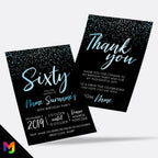 Personalised 60th birthday party Invitations Invites | Black blue gold glitter modern design