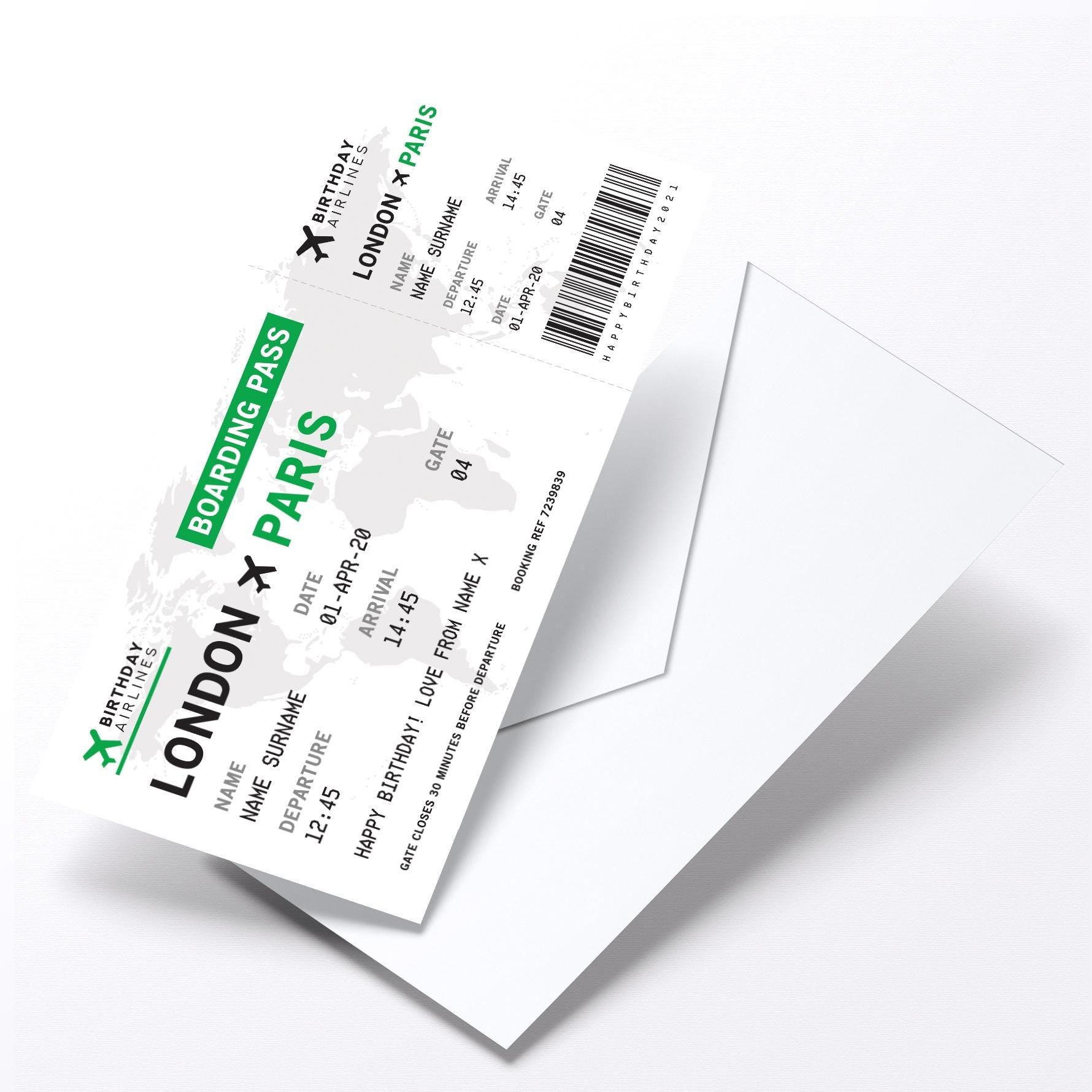 Personalised mock plane ticket Birthday / Christmas gift | Holiday trip | Perforated stub!