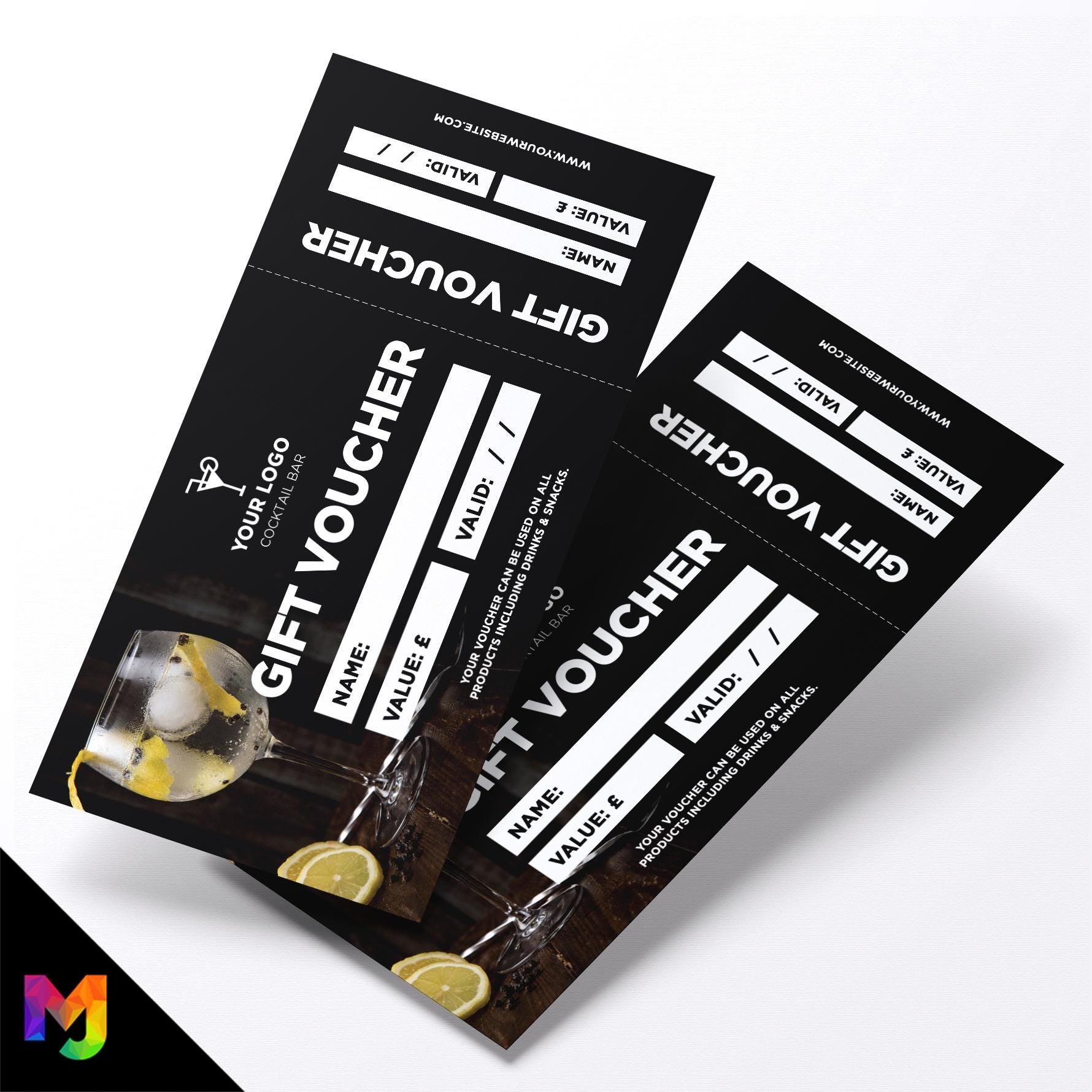 Custom printed gift vouchers | Perforated stubs | Cocktail Bar Restaurant Drinks Pub Gin Wine Beer 1