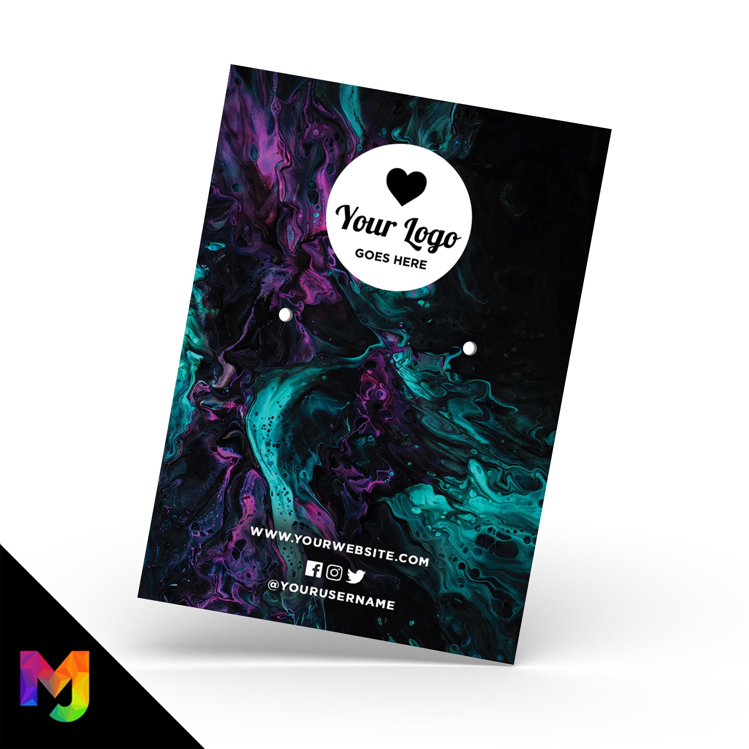 Custom jewellery backing card printing | A6 size | Black blue wax pattern abstract style design