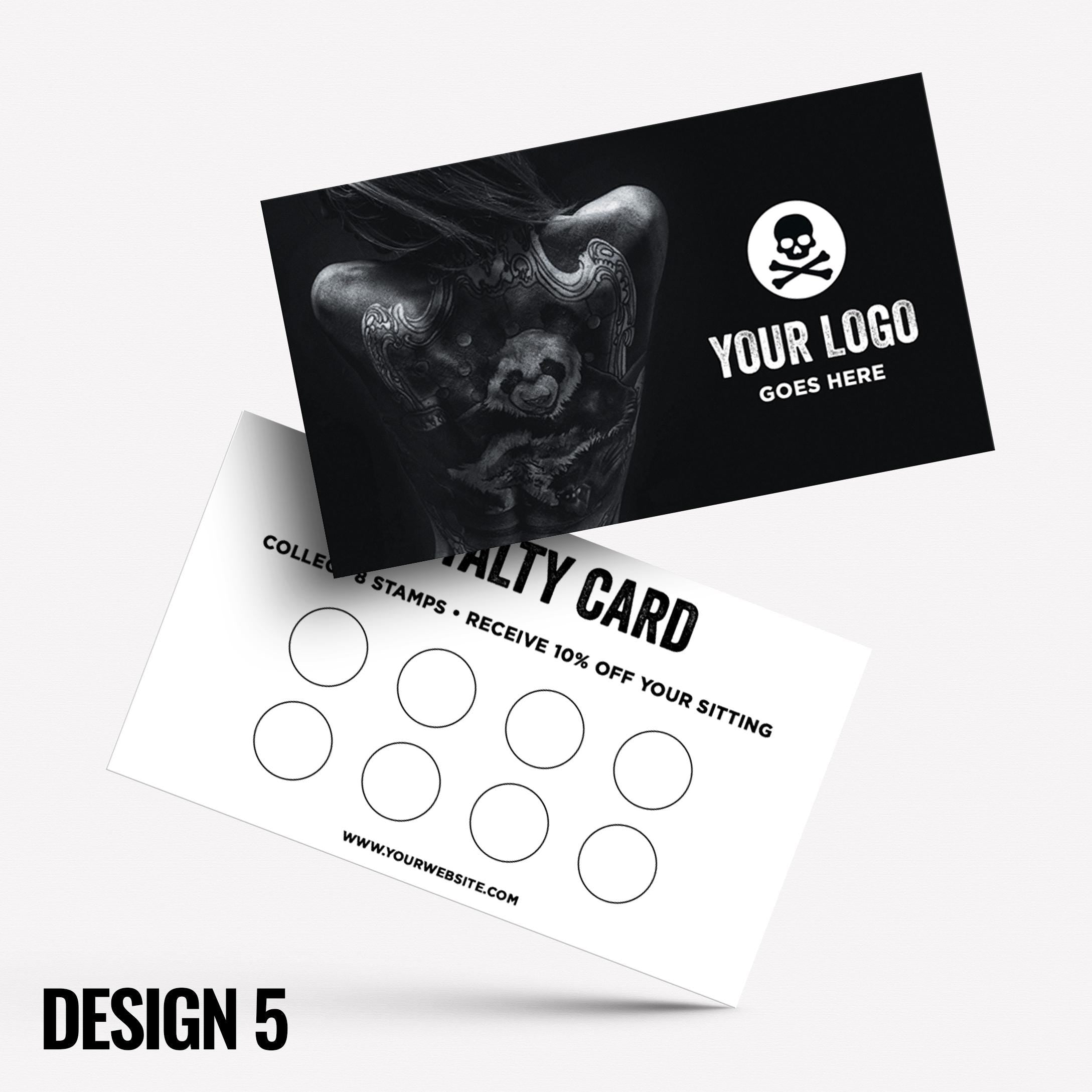 Custom printed loyalty reward cards | Tattoo studio artist piercing piercer body art jewellery tats ink inked businesses parlour salon