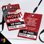 Personalised movie night cinema film party style VIP pass & lanyard Invitations Invites