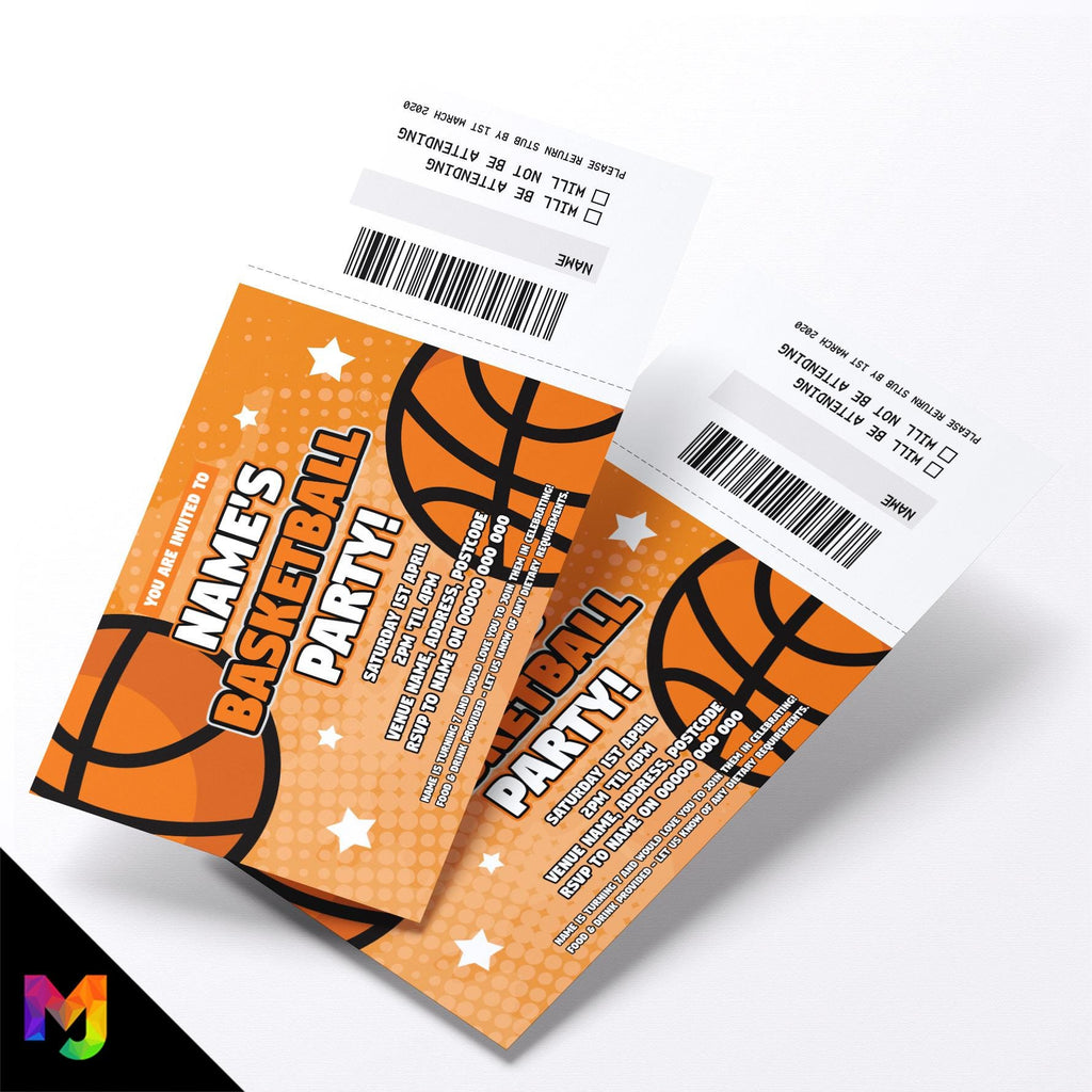 Personalised basketball party Invitations Invites sports | Perforated stubs